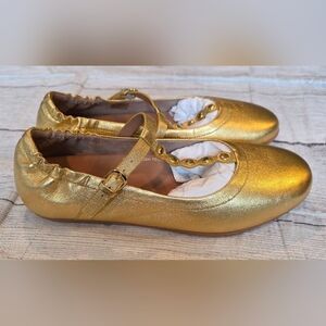 FitFlop Size 8.5 Scallop Embellished Leather Artisan Gold Ballet Flat Mary Jane